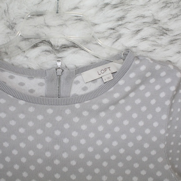 SOLD LOFT Gray Polka Dot Cotton Back Zip Sweater - Picture 4 of 8